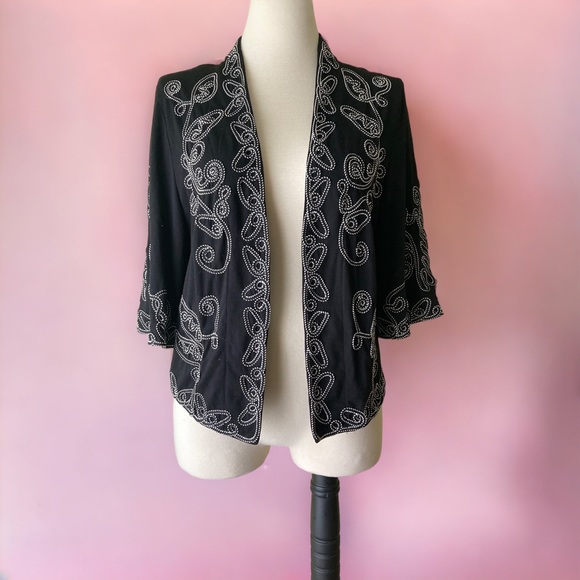 Objects D’Art Open blazer, black, beige embroidered, size XL - Picture 3 of 5